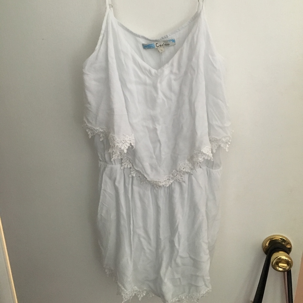 Light Blue/White Romper With Lace Trim